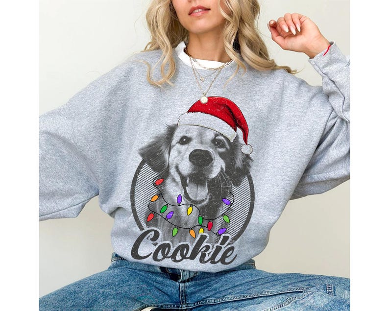 Personalized Pet Christmas Sweatshirt, Custom Dog Photo Santa Hat Crewneck