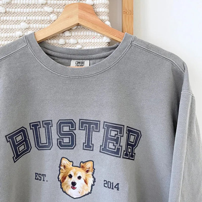 Custom Dog Sweater Using Pet Photo And Name, Varsity Dog Tee Sweatshirt Hoodie