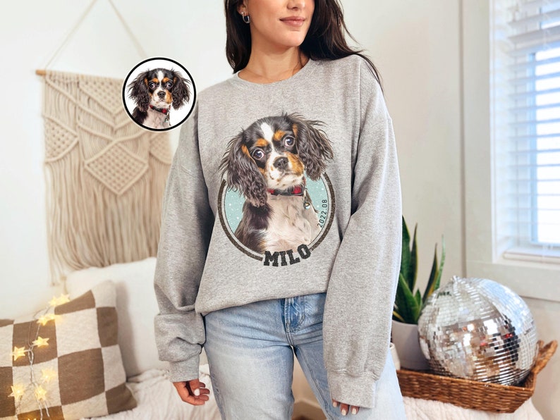 Custom Pet Sweatshirt – Personalized Pet Retro T-Shirt with Pet Photo and Names