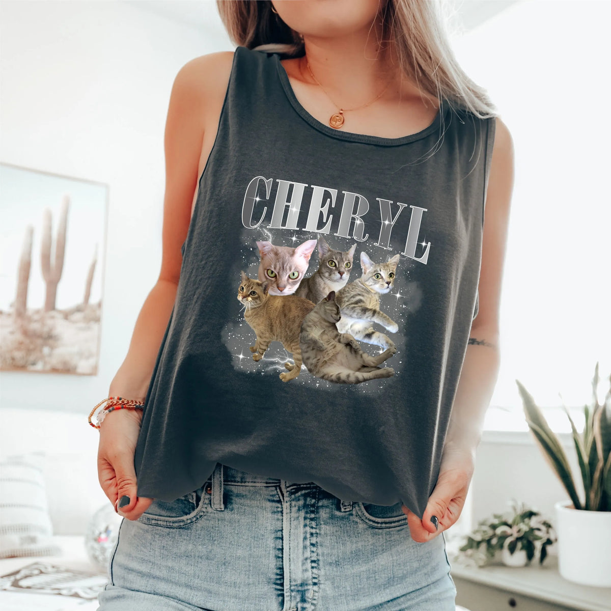 PetFiestas® Custom Retro Cat Dog Photo Retro Graphic 90s Tank Top Bootleg Rap Tank Top