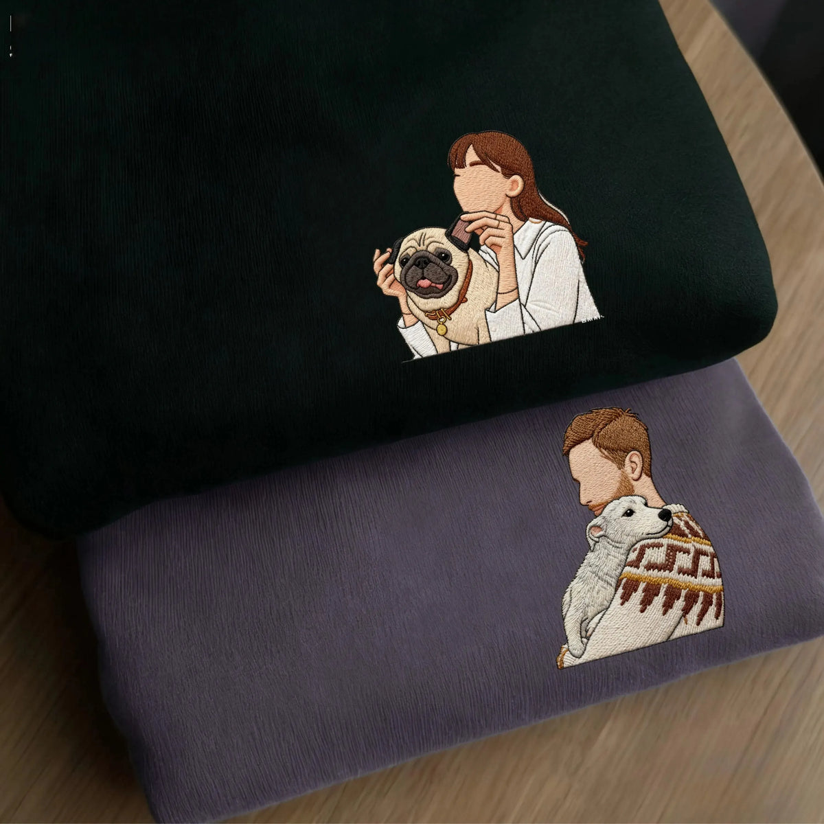 Personalized Pet Family Photo Embroidered Sweatshirt Hoodie T-shirt