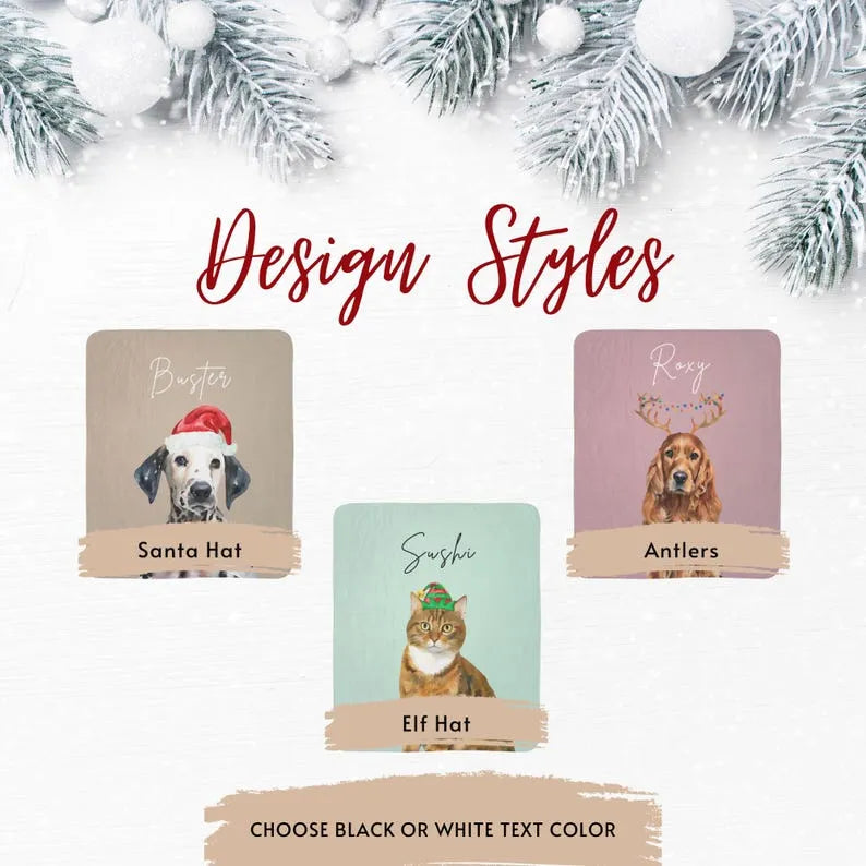 Personalized Watercolor Christmas Pet Blanket Using Pet Photo
