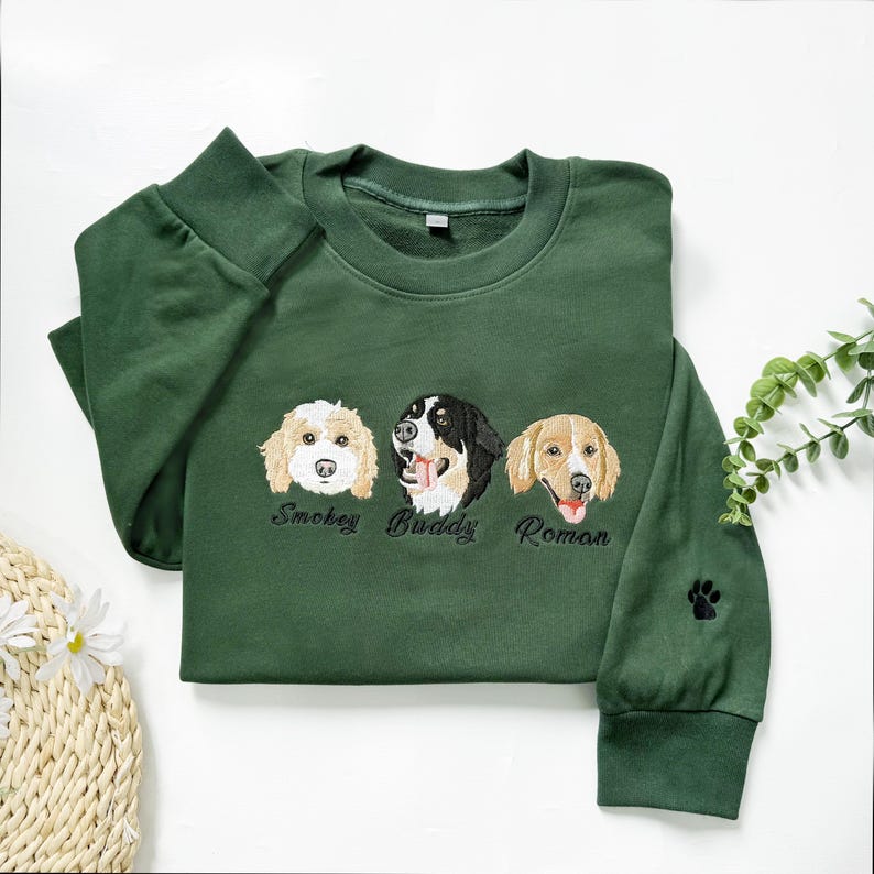 Custom Dog Face Embroidered Sweatshirt - Personalized Pet Photo Hoodie for Dog Lovers- Colorful Design