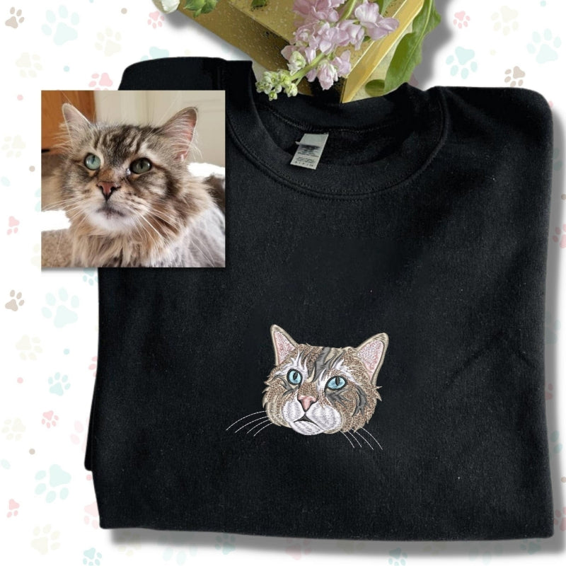 Personalized Pet Portrait Embroidered Center Sweatshirt- Colorful Design