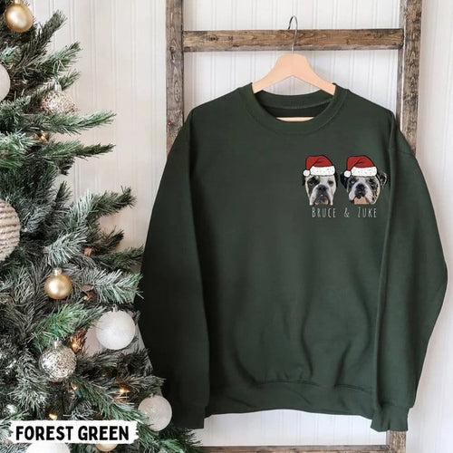 Christmas Custom Pet Face Color Portrait Santa Holiday Crewneck Sweatshirt- Colorful Design