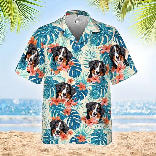 Colorful Tropical Flowers & Leaves Custom Pet Hawaiian Shirt - Personalized Dog/Cat Photo Design