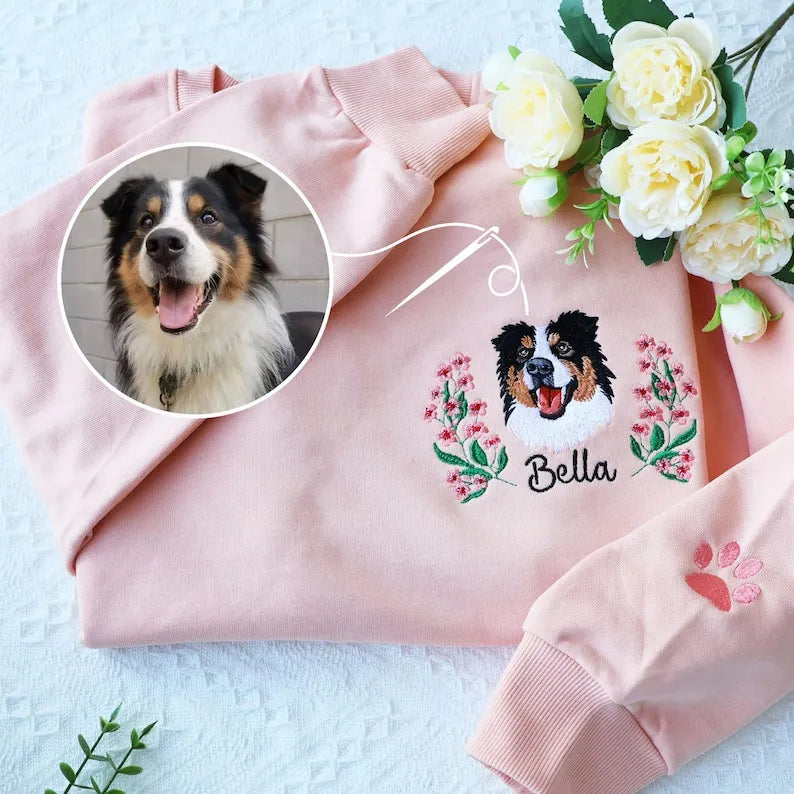 Custom Dog Portrait Embroidered Sweatshirt, Custom Pet Hoodie T-shirt- Colorful Design