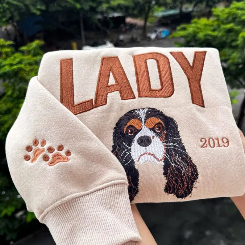 Custom Pet Portrait Embroidered Sweatshirt with Pet Name and Est Year