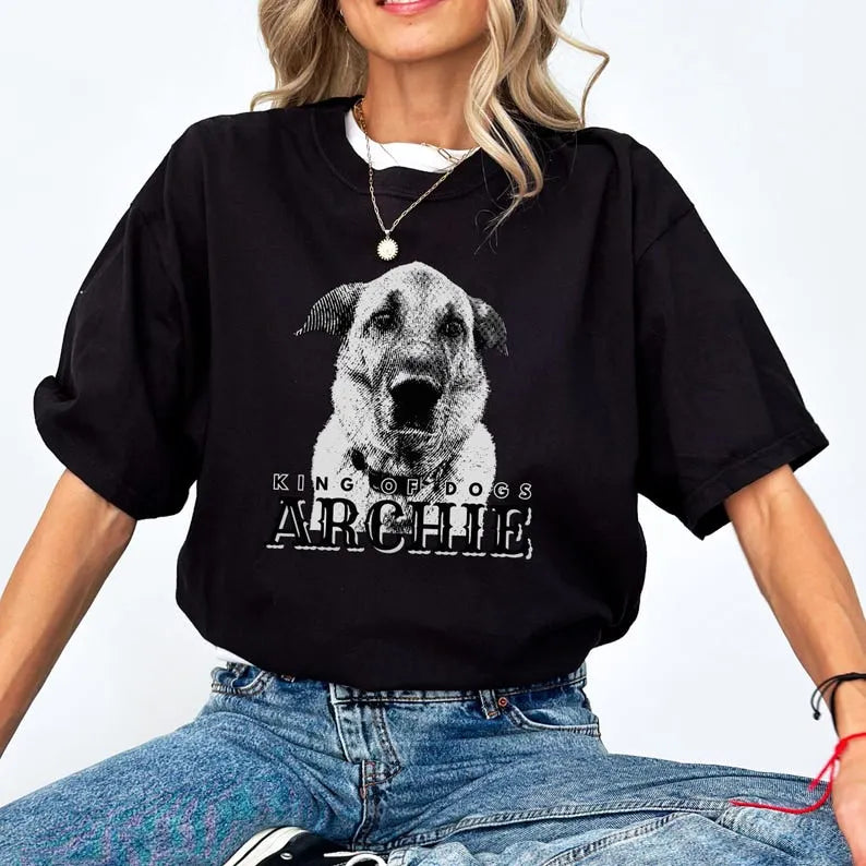 Custom Pet Portrait T-Shirt Personalized Dog Face Name Tee Sweatshirt Hoodie