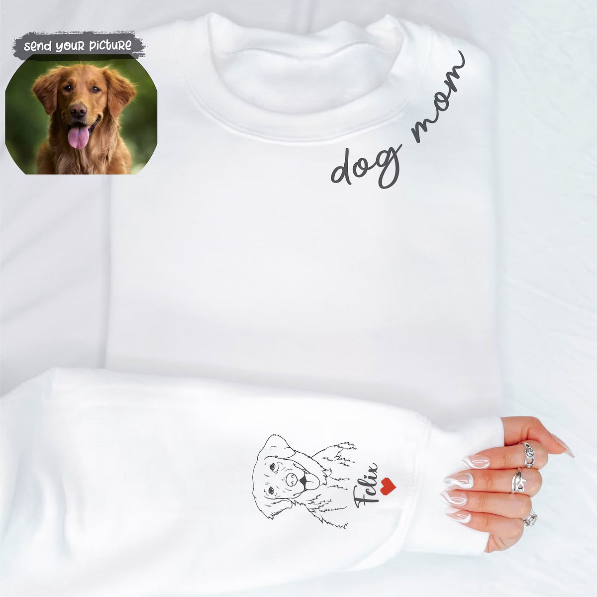 Custom Sleeve Pet Portrait Sweatshirt – Dog & Cat Outline Hoodie for Pet Moms