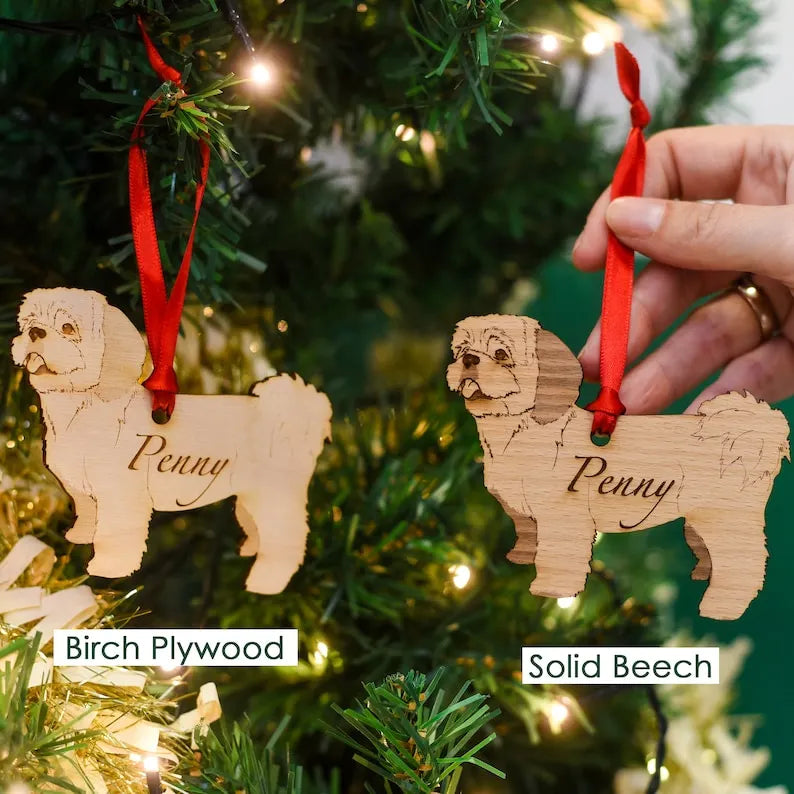Personalised Dog Breed Christmas Tree Ornament Traditional Christmas Wooden Decoration 