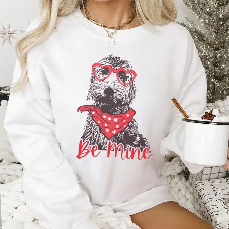 Valentine's Day Custom Pet Portrait Sweatshirt with Heart Glasses & Dog Bandana