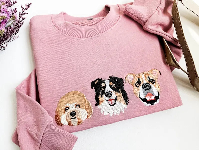 PetFiestas® Custom Multi-Pet Embroidered Sweatshirt – Up to 12 Pets, Front & Back Design- Colorful Design