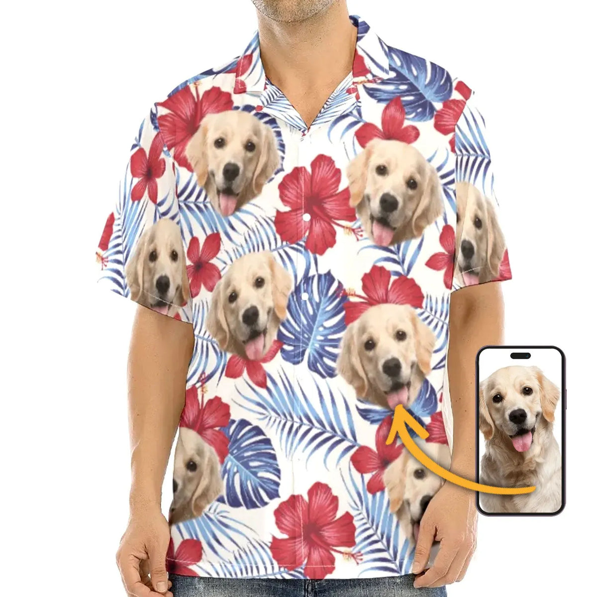 Blooming Pal - Personalized Custom Dog Photo Hawaiian Shirt Beach Shorts Set
