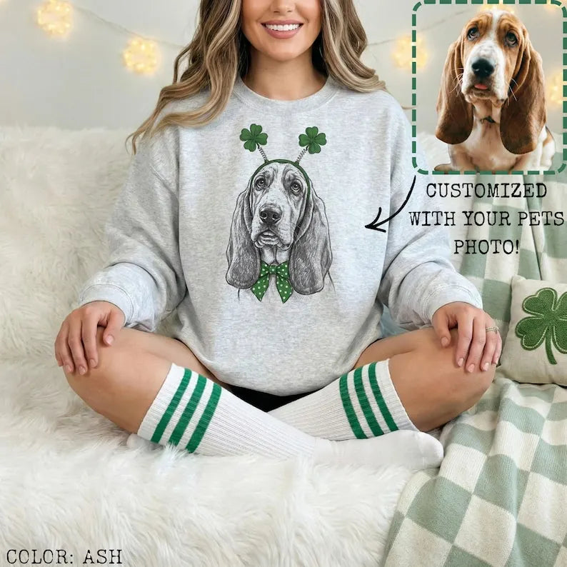Personalized St. Patrick's Day Pet Sweatshirt - Custom Photo Dog or Cat Hoodie