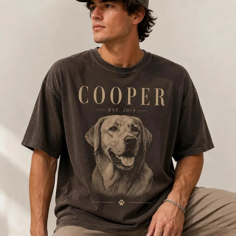 Custom Pet Portrait Sketch Style Shirt, Personalized Dog Cat Photo Vintage Tee