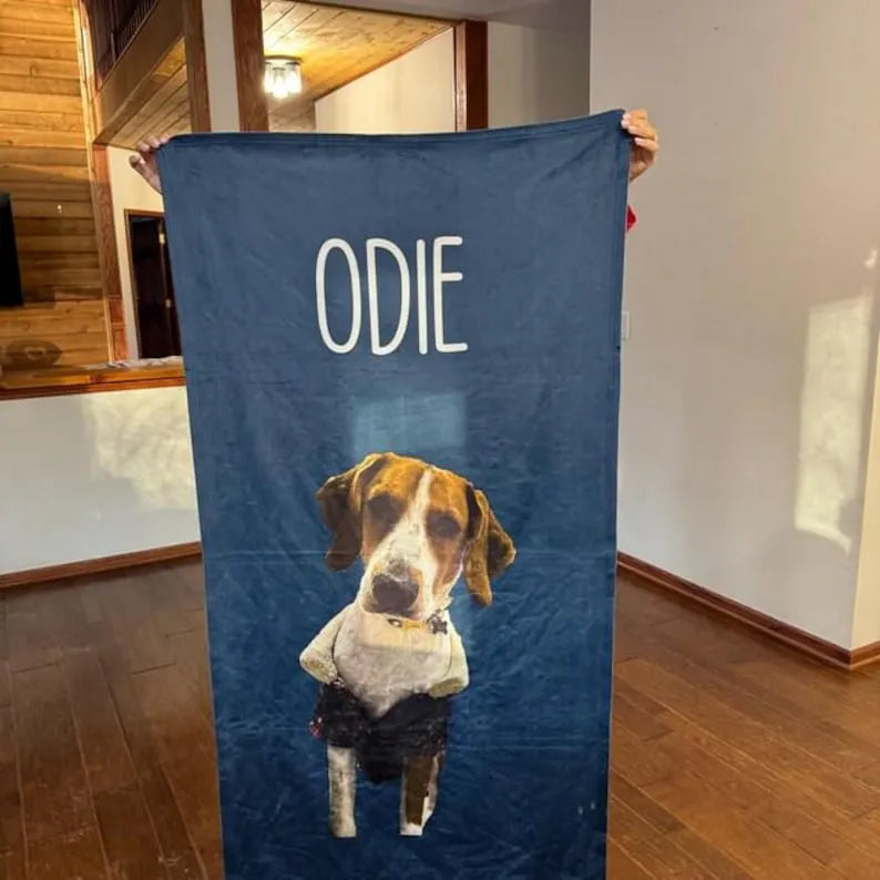 Custom Pet Photo Beach Towel + Name - Personalized Pet Portrait Towel