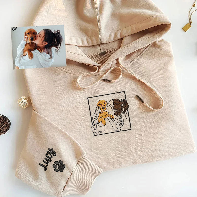 Personalized Dog Hoodie with Portrait from Photo, Embroidered Pet's Photo Sweatshirt- Colorful Design