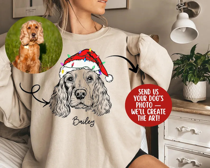 Custom Santa Paws Christmas Dog Sweatshirt - Personalized Dog Festive Santa Hat Graphic Crewneck