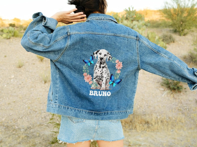 Custom Dog Denim Jacket With Pet Photo and Name Printed, Personalized Jean Jacket 