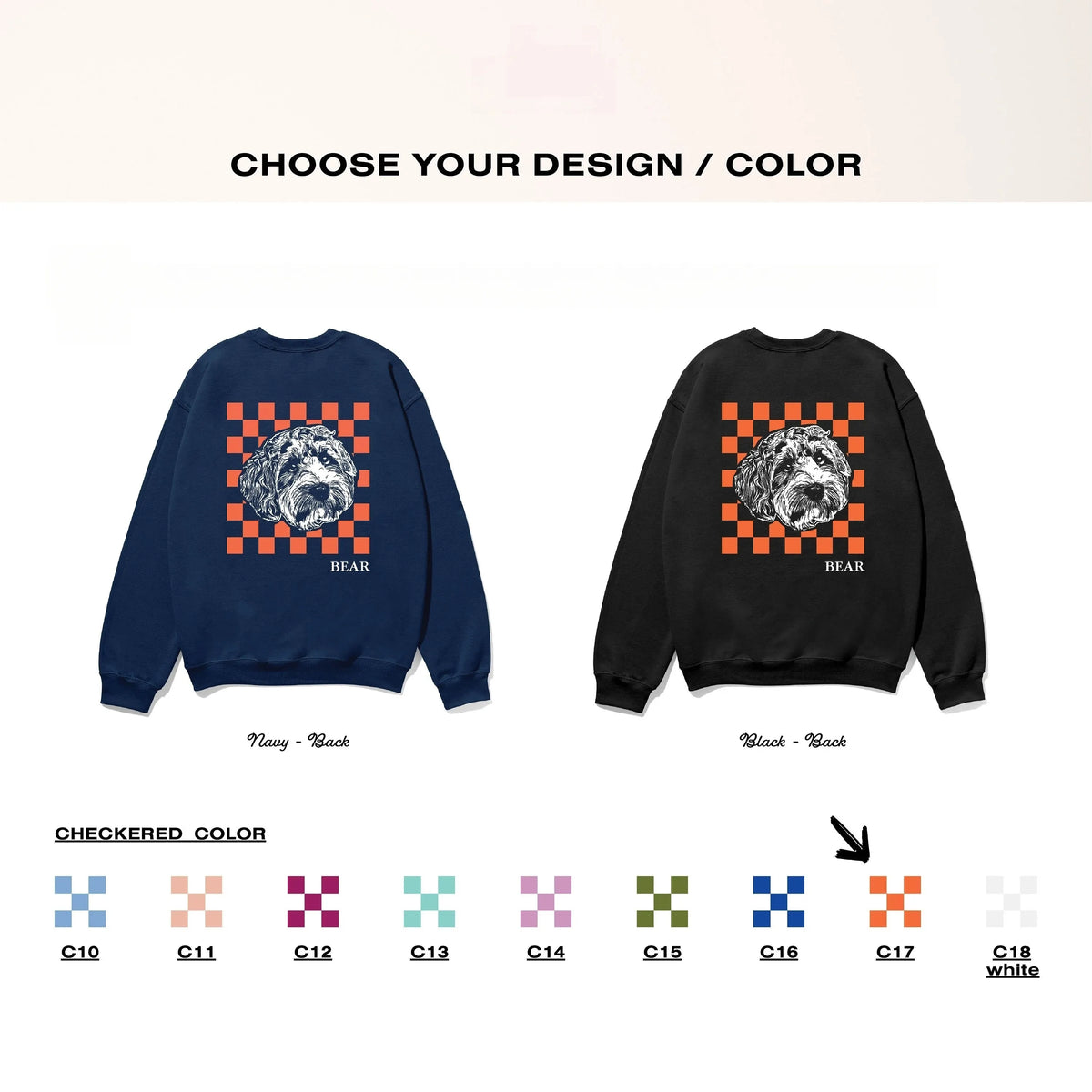 Personalized Pet Photo Sweatshirt / T-Shirt with Name – Checkerboard Style