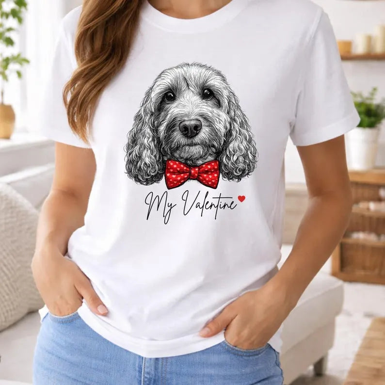 Custom Pet Photo Valentine’s Day Hoodie Sweatshirt - Personalized Dog/Cat Bow Tie T-shirt