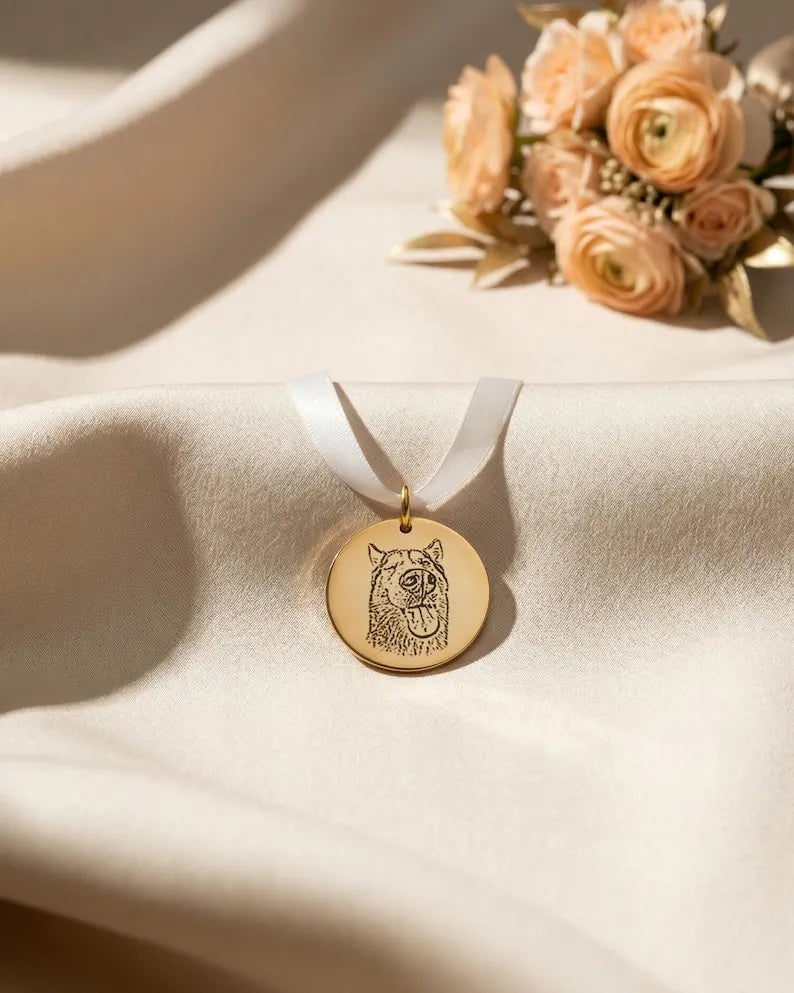Wedding Bouquet Engraved Bridal Charm With Custom Pet Portrait
