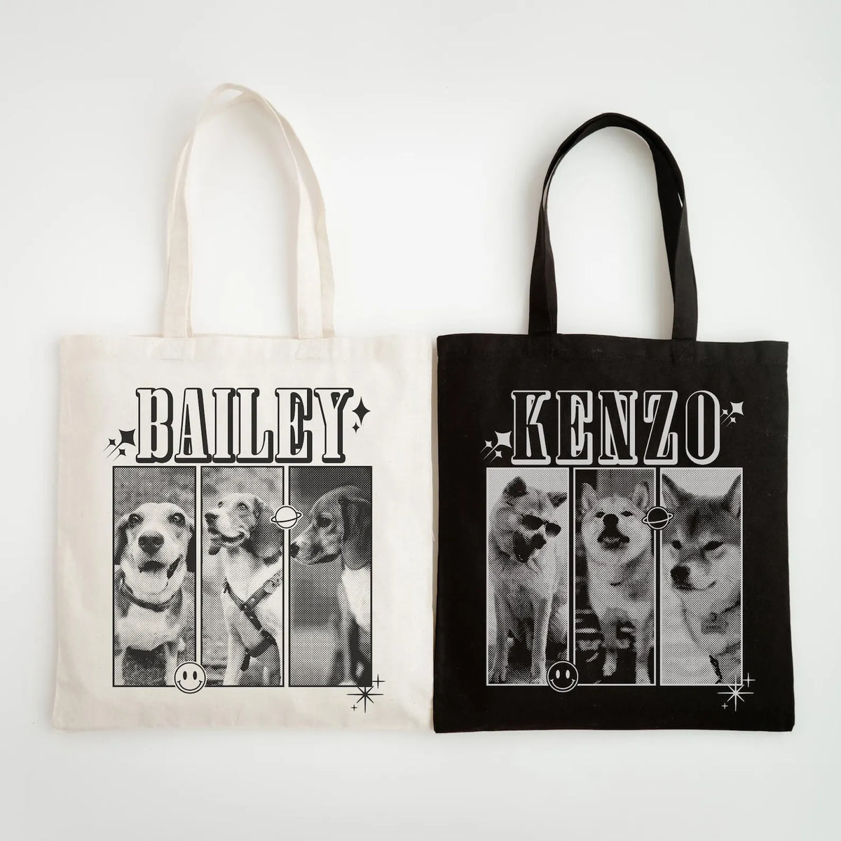 Y2K Vintage Custom Pet Portrait Tote Bag - Personalized Photo & Name Tote for Travel & Shopping