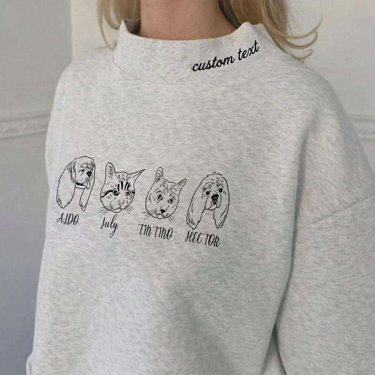 Custom Pet Photo + Name Printing Graphic Mockneck Sweatshirt