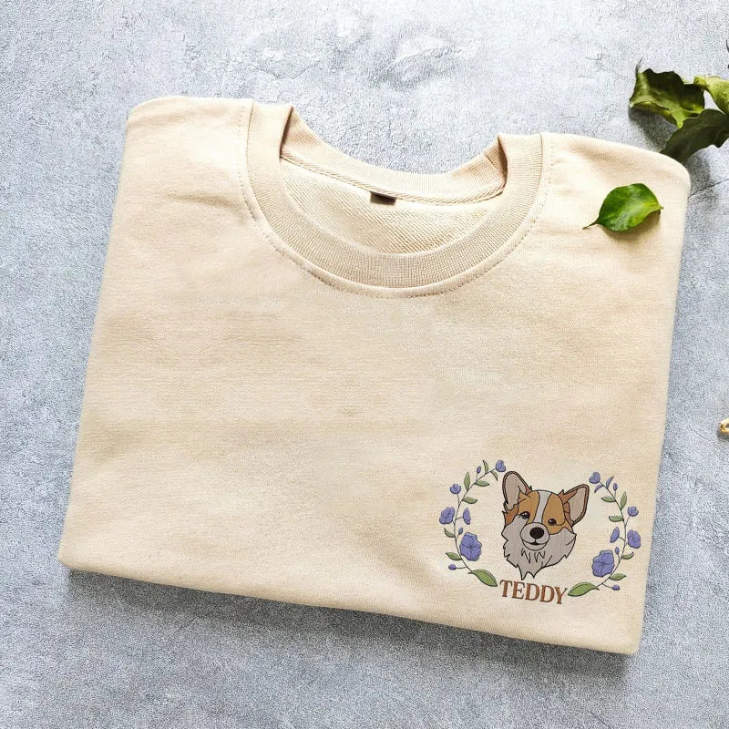 Custom Pet Portrait Embroidered Dog Mom Floral Sweatshirt Hoodie- Colorful Design