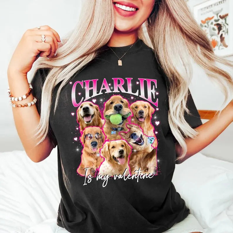 Valentine Custom Pet Bootleg Shirt, Personalized Valentine Pet Photo T-Shirt Hoodie Sweatshirt