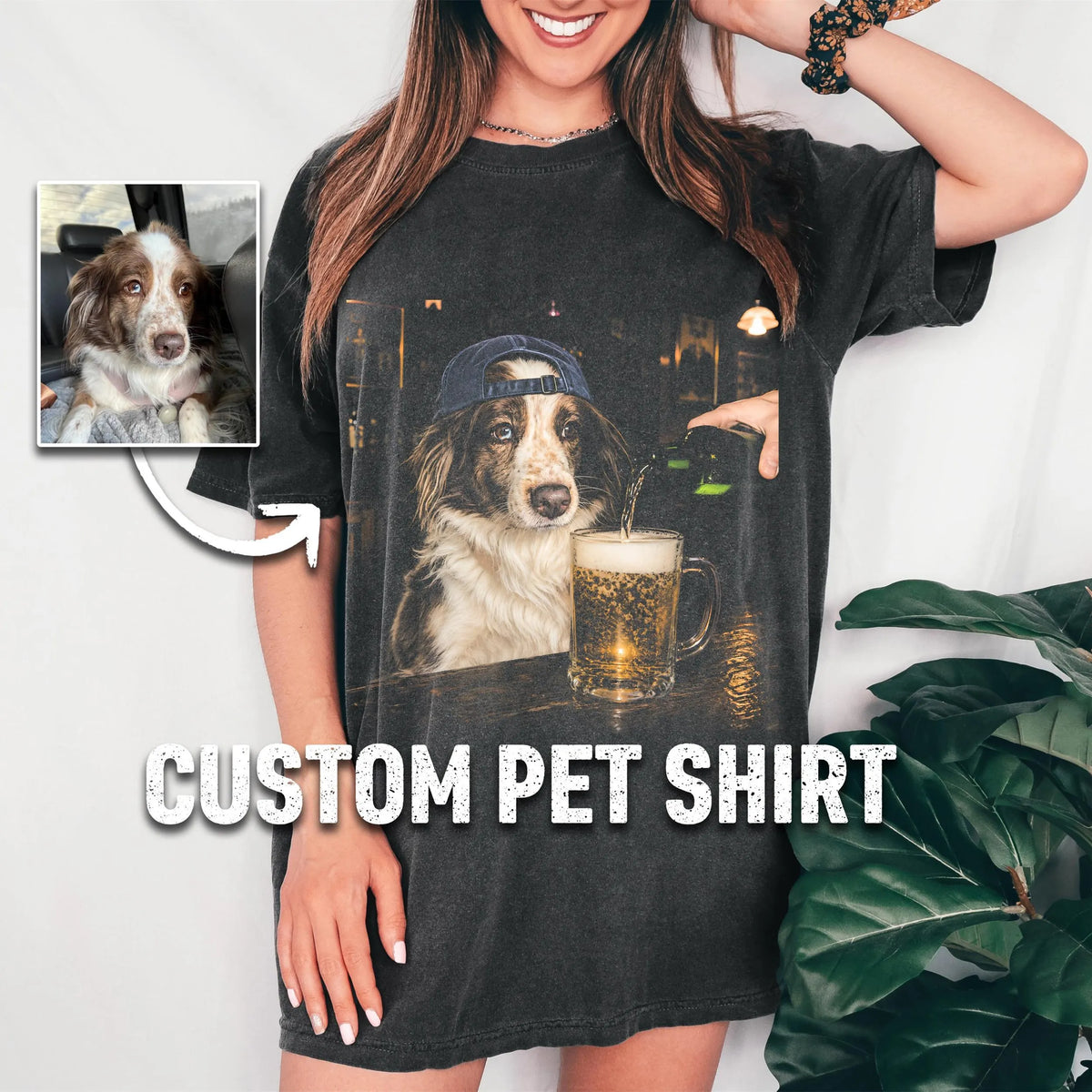 Custom Dog Drinking Beer Shirt, Silly Sarcastic Personalized Dog Photo Meme Graphic Tee