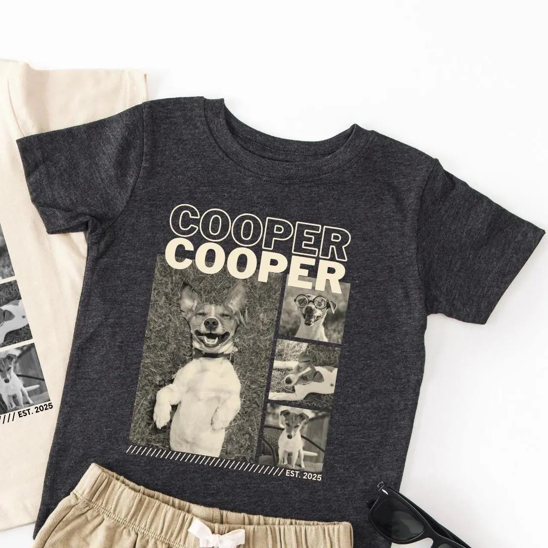 Custom Pet Photo Shirt Retro T Shirt with Pet Photo Collage & Pet Name, Custom Dog Photo Matching Shirt