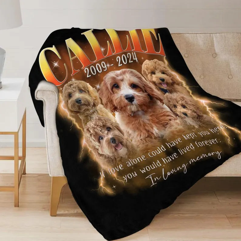 Personalized Pet Memorial Photo Blanket Gift, Custom Bootleg Pet Blanket