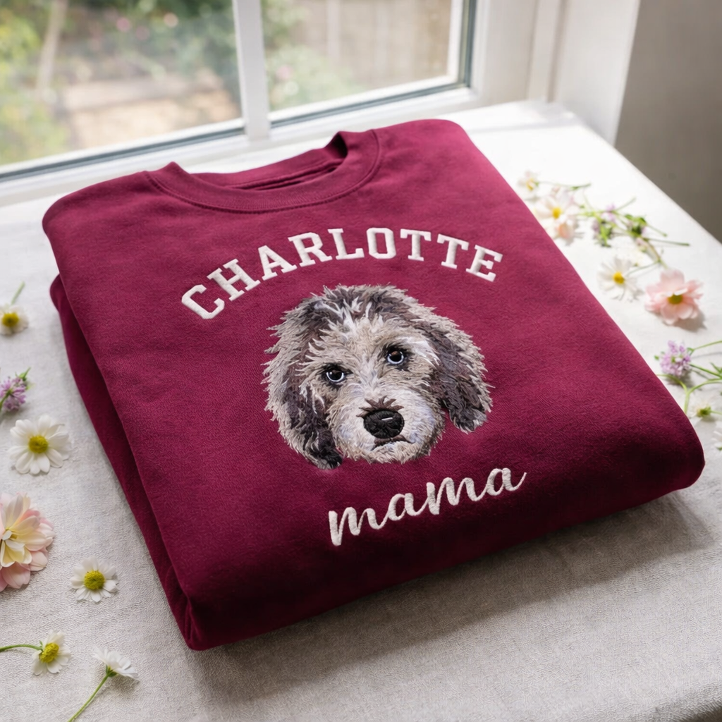 Custom Pet Mom Embroidered Sweatshirt, Custom Dog Portrait with Name, Mothers Day Gift for Pet Mom