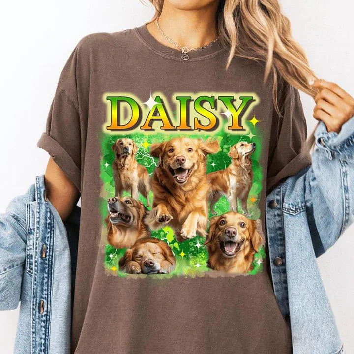 Custom Retro Pet Portrait Tee & Hoodie - Personalized with Photo & Name