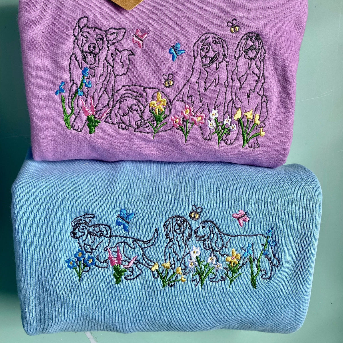 Wildflower Embroidered Shirt Custom Dog Outline Embroidered Sweatshirt Hoodie T-shirt- Stylish Outline Style