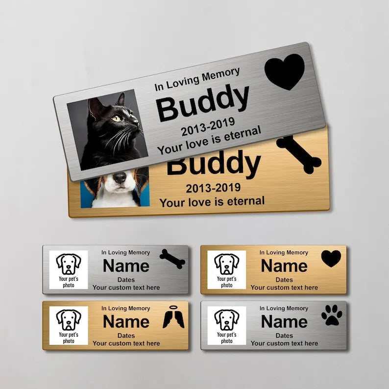 Custom Pet Memorial Urn Adhesive Metal Nameplate, Personalized Plaque for Dog Ashes Box