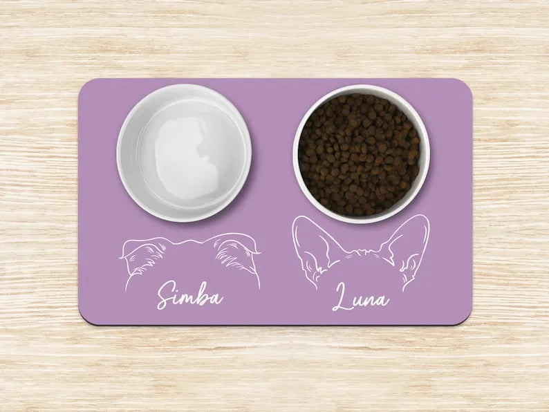 Custom Dog Mat – Personalized Pet Food Bowl Placemat with Dog Ears Design for Pet Lovers