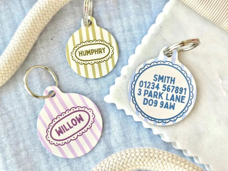 Custom Striped Cat Dog Name Tag Identification Charm