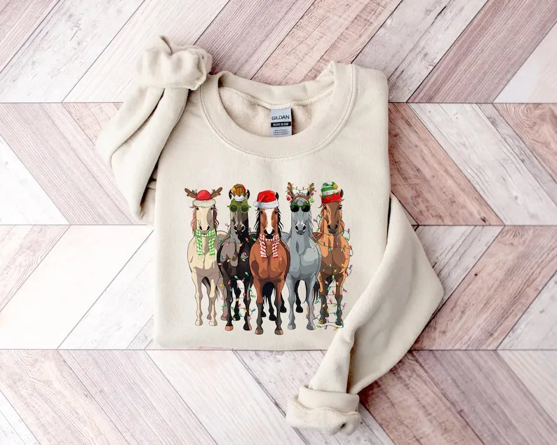 Horse Christmas Sweatshirt, Funny Animals Christmas Sweatshirt, Farm Lover Gift