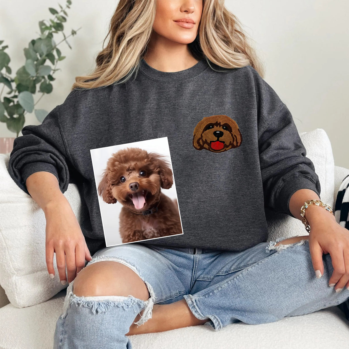 Custom Embroidered Pet Portrait Tufted Embroidery Sweatshirt Hoodie T-shirt- Colorful Design