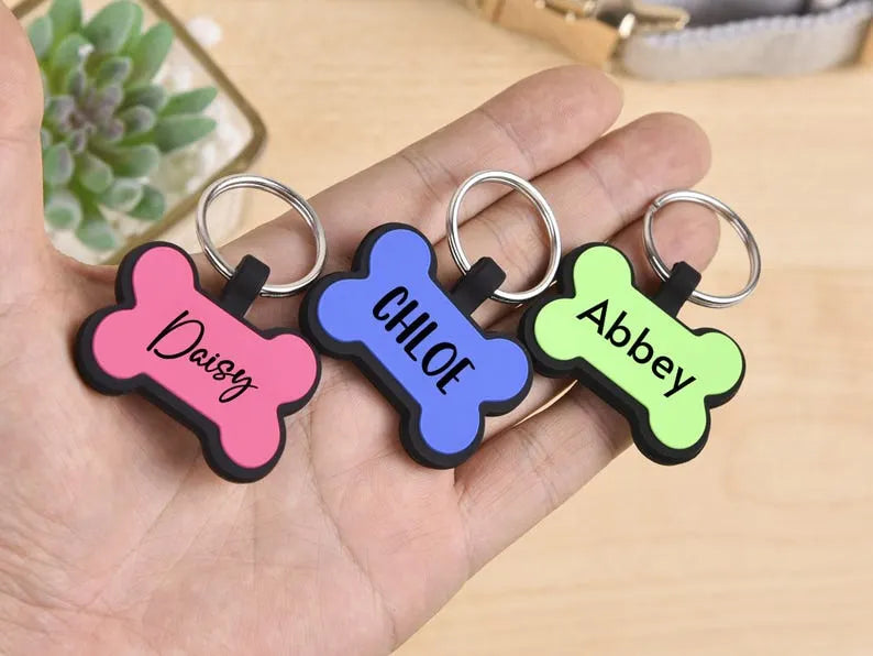 Custom Name Bone-Shaped Silicone Dog Tag, Silent Pet ID Tag