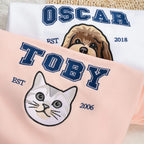 Custom Embroidery Dog Cat Pet Portrait T-shirt Sweatshirt Hoodie with Name and Year