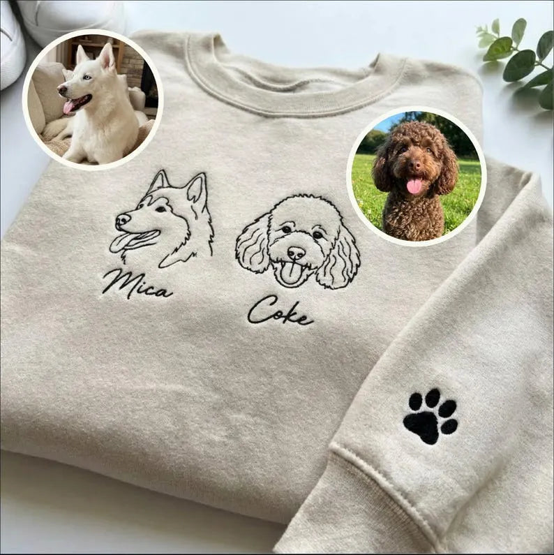 Custom Outline Embroidered Pet Sweatshirt, Custom Embroidered Dog Cat Hoodie- Stylish Outline Style