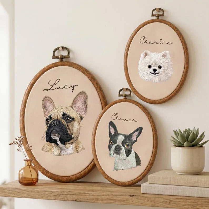 Personalized Pet Portrait Embroidery Hoop Art, Custom Dog Memorial Gift, Pet Loss Sympathy Gift