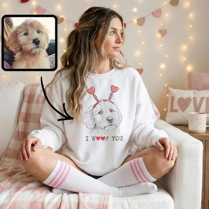 I WOOF YOU Custom Dog Photo & Heart Headband Sweatshirt T-Shirt, Valentine's Day Gift