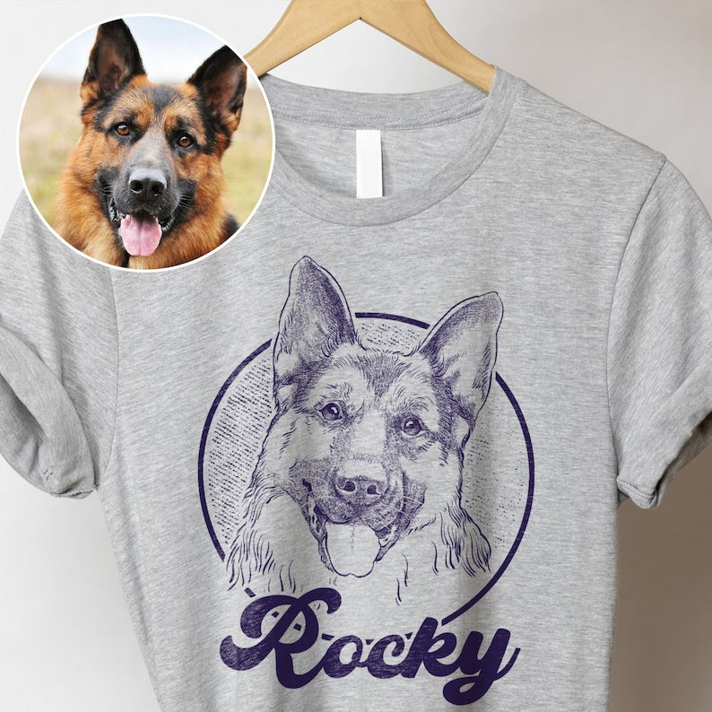 Personalized Dog Hand-drawing Shirt, Custom Dog Photo T-Shirt Sweatshirt Hoodie