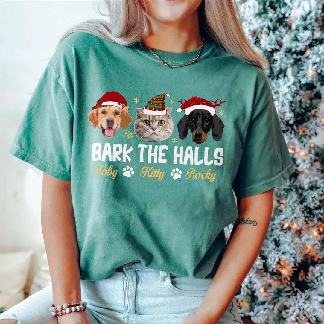Custom Christmas Pet Photo Tee With Name, Personalized Ugly Christmas Dog Sweatshirt