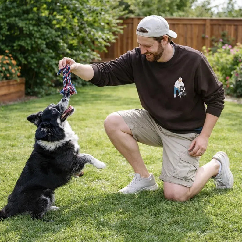 Custom Embroidered Pet and Owner Portrait Sweatshirt, Dog Dad Sweatshirt
